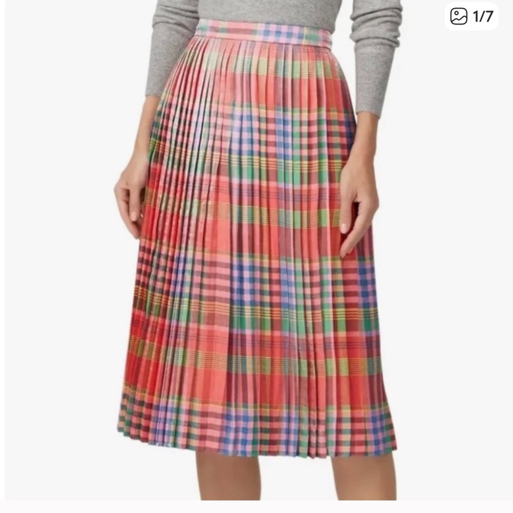 J. Crew Pleated Midi Skirt in Shimmering Plaid Sz 10